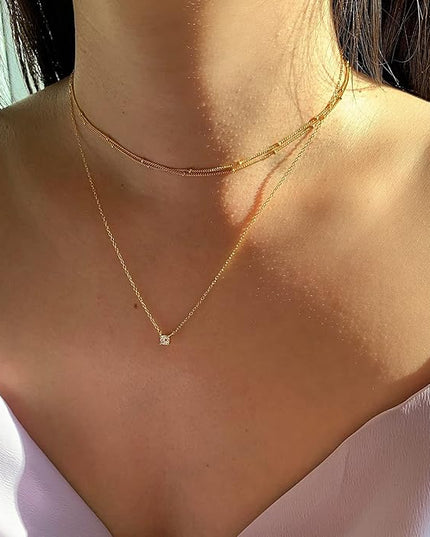 Tewiky Dainty 14k Gold Plated/Silver Cubic Zirconia Necklaces for Women, Simple CZ Jewelry Necklaces Trendy Gifts