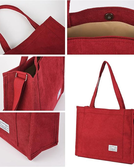Valleycomfy Corduroy Tote Bag for Women Travel Crossbody Bag Purse Women Shoulder Bags Work Handbags Everyday Hobo Bag