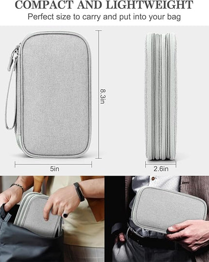 FYY Travel Electronic Cable Organizer Bag, Pouch Electronic Accessories Carry Case Portable Waterproof Double Layers Storage Bag for Cable, Cord, Charger, Phone, Earphone, Medium Size, Grey
