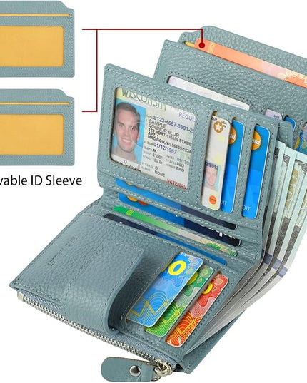 Lavemi Small Compact Women Wallet RFID Blocking Genuine Leather Bifold Purse with ID Windows