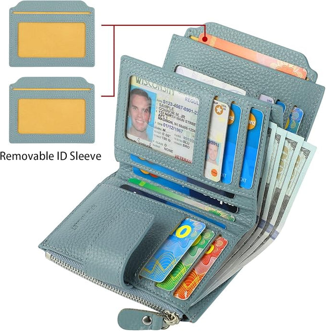 Lavemi Small Compact Women Wallet RFID Blocking Genuine Leather Bifold Purse with ID Windows