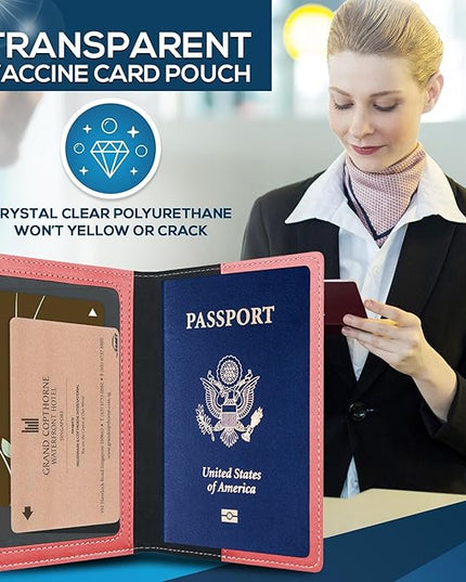 Ciana Passport Holder for Travel – PU Leather Passport Cover and Card Holder for Men & Women – Slim Passport Holder with Card Protector Slot, Travel Must Haves (Pink)