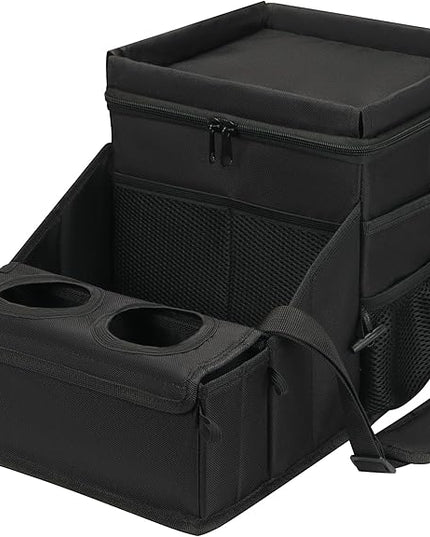 Car Seat Organizer, Backseat Car Organizer with Cup Holder Tray and Storages for Kids and Adults, Portable Travel Cooler for Car for Front or Back Seat Passenger Organizer Ccompartment (Black)