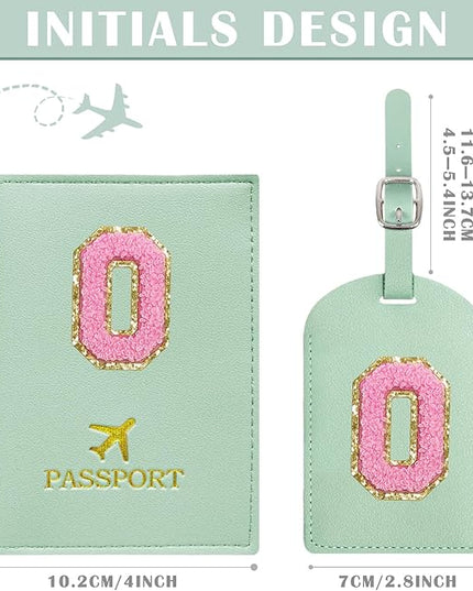COSHAYSOO Women Teen Girls Initial Passport Cover Luggage Tag Set Letter Passport Holder Airplane Cruise Travel Essentials Vacation Traveling Accessories Personalized Teal O