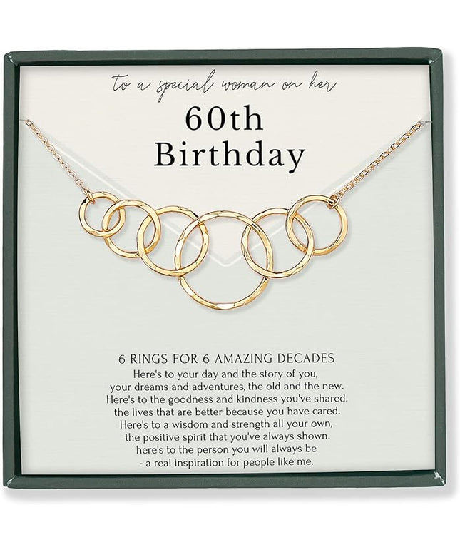 HOPE LOVE SHINE Birthday Necklace – Fashion Jewelry 16+2", 14K Gold Plated Sterling Silver with 3 Interlocking Rings, Hypoallergenic and Comfortable – A Thoughtful Choice for Birthday for Women