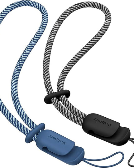 SURPHY 2 Pack Phone Lanyard for Cellphone Case, Phone Wrist Strap for Case, Cellphone Strap with 2-Color Braided, Charm Wrist Lanyard for Women, Cellphone Wrist Lanyard for Women, Black & Blue Jay