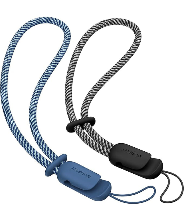 SURPHY 2 Pack Phone Lanyard for Cellphone Case, Phone Wrist Strap for Case, Cellphone Strap with 2-Color Braided, Charm Wrist Lanyard for Women, Cellphone Wrist Lanyard for Women, Black & Blue Jay