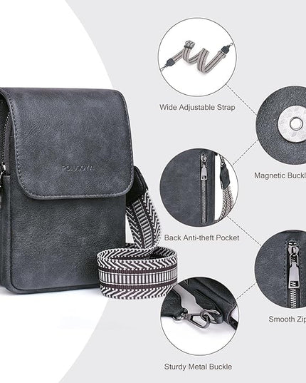 POIUGOYA Small Crossbody Bags for Women Trendy,Leather Triple Compartment Cell Phone Crossbody Wallet Purses with Card Slots