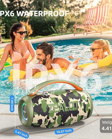 ZEALOT P11 Bluetooth Speaker, 80W Peak Wireless Stereo, Ultra Lightweight Portable Design and IPX6 Waterproof, Customize EQ for Outdoor/Camping/Beach/Travel (camo)