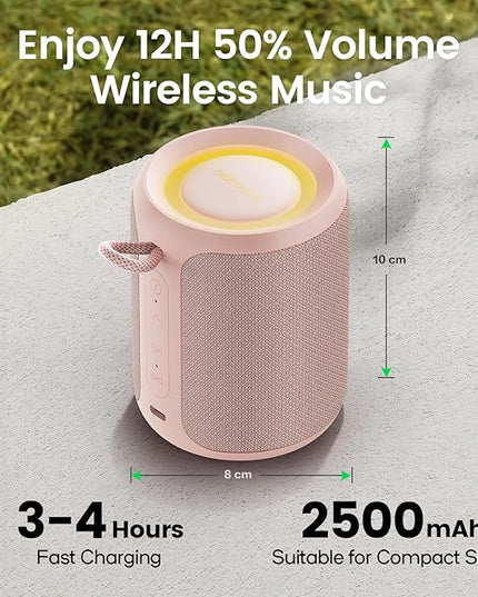 Bluetooth Speaker Wireless,IP67 Waterproof & Dustproof Portable Speaker with Lights,15W Loud Stereo Sound, 2500mAh Battery All Day Playtime, TWS Pairing, BT5.3, Home/Party/Outdoor/Beach (Pink)