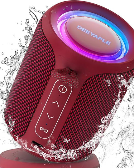 Bluetooth Speaker Wireless,IP67 Waterproof & Dustproof Portable Speaker with Lights,15W Loud Stereo Sound, 2500mAh Battery All Day Playtime, TWS Pairing, BT5.3, Home/Party/Outdoor/Beach (Red)