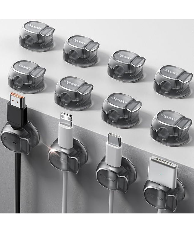 12Pack Cable Clips - Chfeila Latest Dual Spring Cord Organizer with Clasp Lock, [Max Stability] Desk Cable Management, Adhesive Phone Charging Wire Holder for Nightstand/Car/Wall, Office Accessory