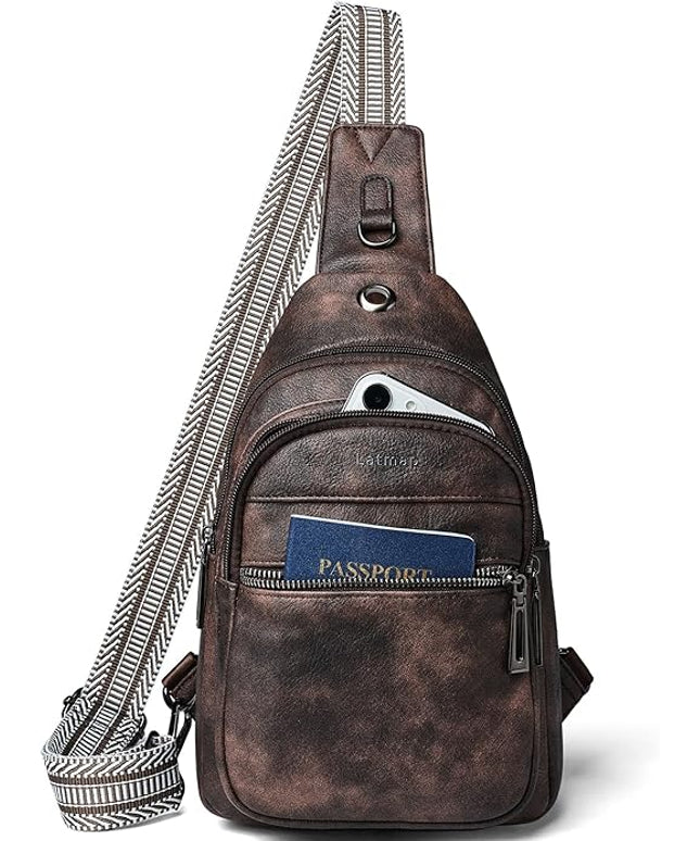 Sling Bag For Women Faux Leather Small Casual Daypack Backpack Fanny Pack Crossbody Chest Bags Purse
