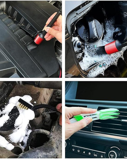 10pcs Auto Car Detailing Brush Set Car Interior Cleaning Kit Includes 5 Boar Hair Detail Brush,3 Wire Brush, 2 Air Vent Brush for Cleaning Car Interior Exterior, Dashboard Engines Leather Wheel