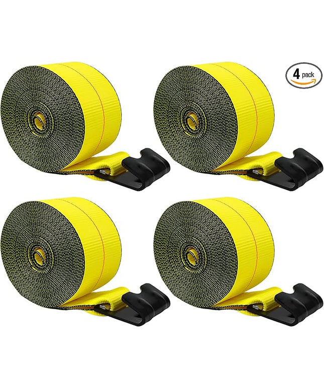4'' x30' Winch Straps with Flat Hooks, Heavy Duty Trailer Winch Straps, 16,200 lbs Breaking Strength Flatbed Straps, 4in x 30ft Cargo Control for Flatbed Trailer, Truck, Utility Trailer(4 Pack)
