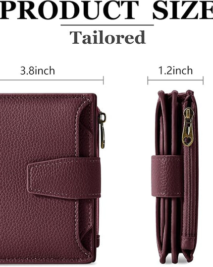 Airkit Small Wallet Women RFID Blocking Soft Leather Bifold Compact Card Holder Wallet for Women with Zipper Coin Pocket 4 ID Window
