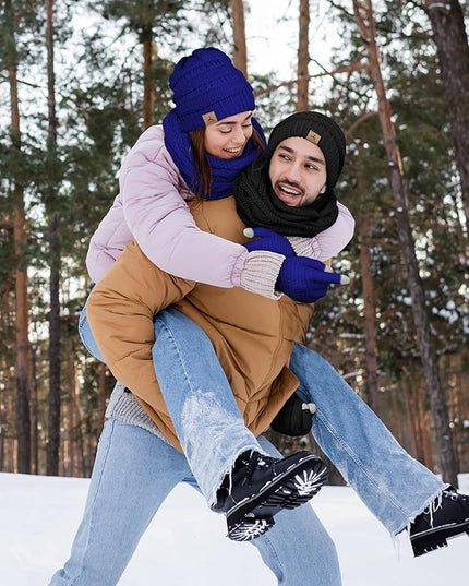 Winter Beanie Hat Scarf Gloves, Warm Fleece Knit Hats Touch Screen Gloves Neck Scarf Set Winter Gifts for Unisex Adult