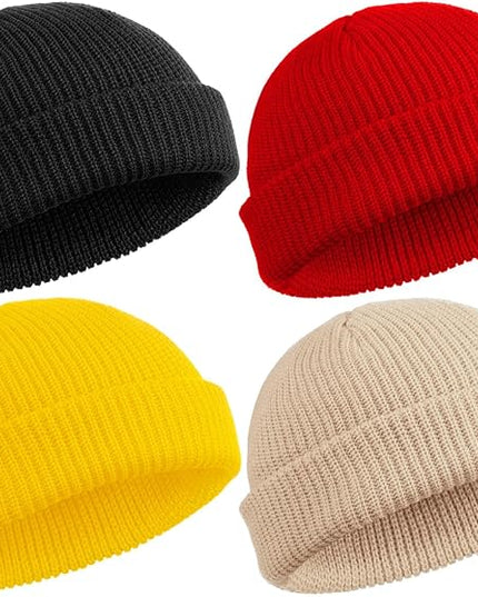 SATINIOR 4 Pieces Trawler Beanie Watch Hat Roll up Edge Skullcap Fisherman Beanie Unisex