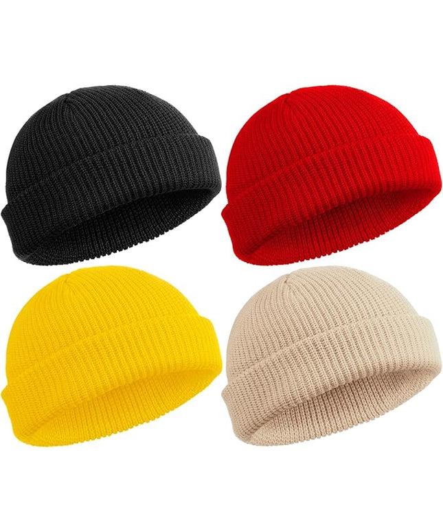 SATINIOR 4 Pieces Trawler Beanie Watch Hat Roll up Edge Skullcap Fisherman Beanie Unisex