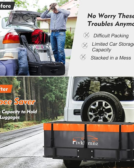 Hitch Mount Cargo Carrier Bag, 20 Cubic Feet 100% Waterproof Car Tray Luggage Bag (59" 24" 24") with 6 Reinforced Straps + 1 Combination Lock, Fits for All Vehicles with Steel Trailer Basket