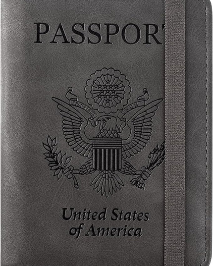 ACdream RFID BLOCKING Passport Holder Travel Wallet - Premium PU Leather Cover Passport book with Card Holder, Pen Slot, Keep Organization, and Travel Essentials for Women and Men - Grey