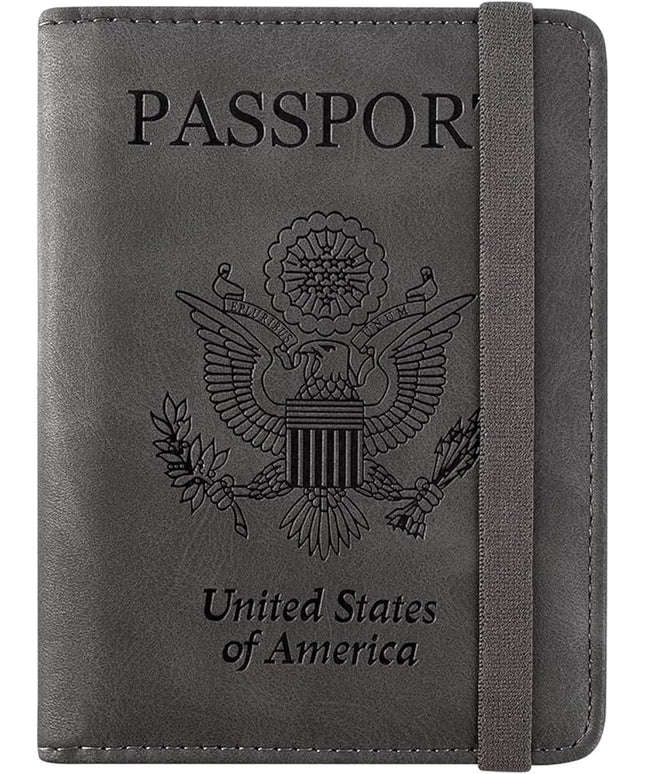 ACdream RFID BLOCKING Passport Holder Travel Wallet - Premium PU Leather Cover Passport book with Card Holder, Pen Slot, Keep Organization, and Travel Essentials for Women and Men - Grey