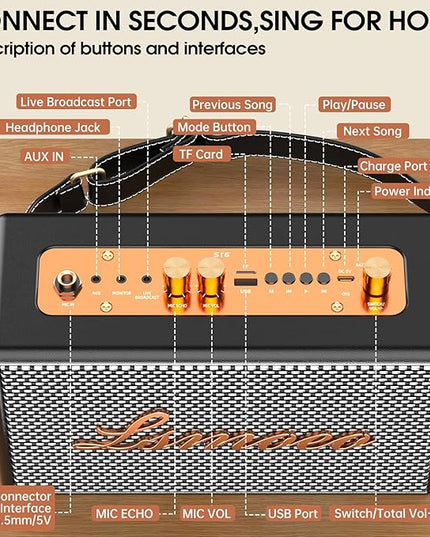 Karaoke Machine for Adults,2 Wireless Microphones for Karaoke Speaker, Portable Microphone and Speaker Support Four-Channel Microphone Expansion for Home Party,Picnic,Car,Indoor/Vintage Gifts
