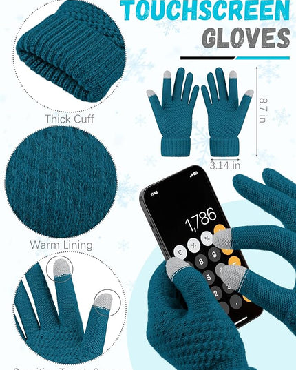 Winter Beanie Hat Scarf Gloves, Warm Fleece Knit Hats Touch Screen Gloves Neck Scarf Set Winter Gifts for Unisex Adult