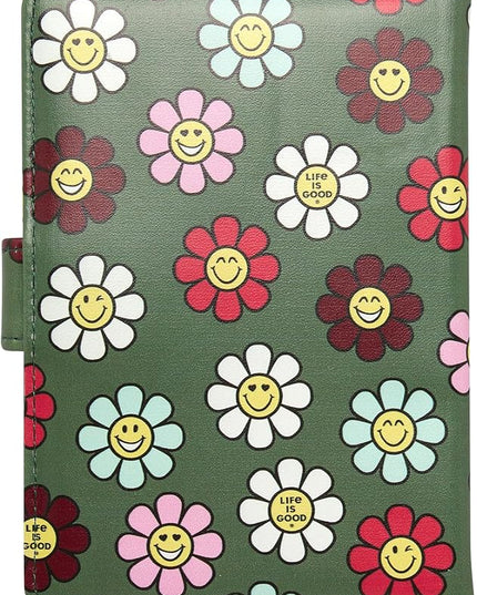 Life is Good Travel Passport Cover - Anti-Theft Passport Holder Wallet with Interior Card Slots, Magnetic Snap Closure, Happy Daisy