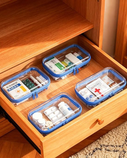 5 Pack Clear Hard Shell Zipper Pouches, TSA Friendly Transparent Design for Toiletries & Electronics, Crush-Resistant Storage for Carry-On Travel (Blue)