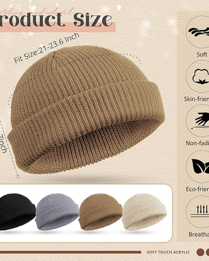 SATINIOR 4 Pieces Trawler Beanie Watch Hat Roll up Edge Skullcap Fisherman Beanie Unisex