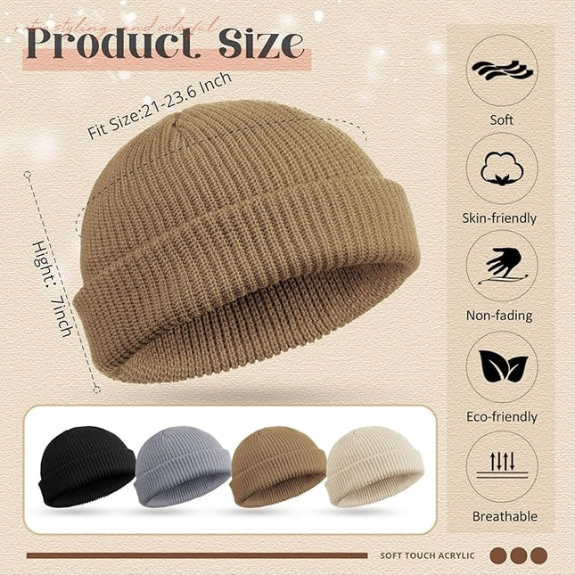 SATINIOR 4 Pieces Trawler Beanie Watch Hat Roll up Edge Skullcap Fisherman Beanie Unisex