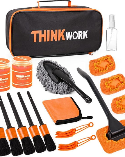 THINKWORK Windshield Cleaner Tool, Car Detailing Kit Interior, Car Cleaning Kit Interior and Exterior Detail Brush, Auto Supplies & Accessories for Men Women