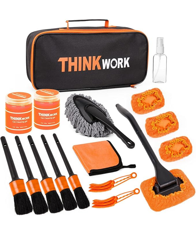 THINKWORK Windshield Cleaner Tool, Car Detailing Kit Interior, Car Cleaning Kit Interior and Exterior Detail Brush, Auto Supplies & Accessories for Men Women
