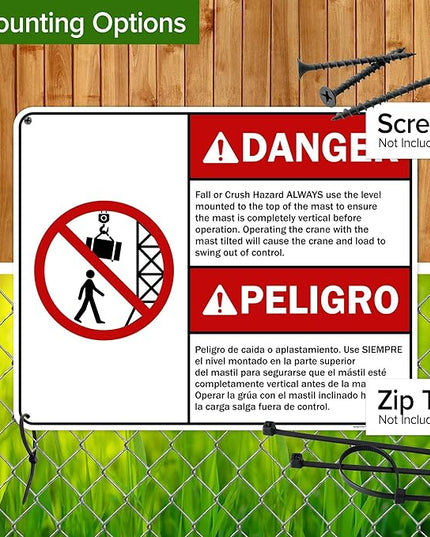 Danger Fall Or Crush Hazard Always Use The Level Mounted Bilingual Sign, 24x30 Inches, 55 mil thick HDPS (high density polystyrene), Made in USA by My Sign Center
