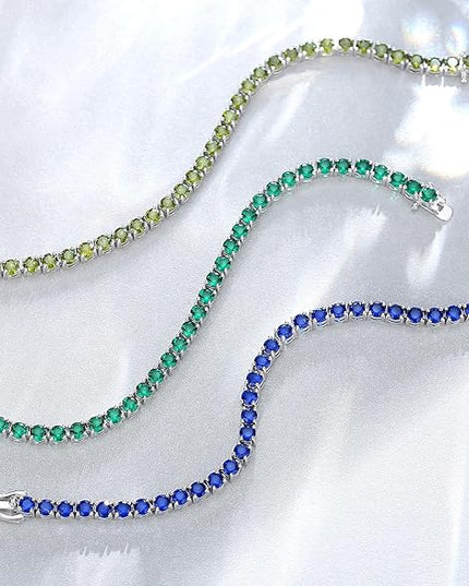 FANCIME Birthstone Bracelet Sterling Silver Gemstone Tennis Bracelets Fine Jewelry Wedding Bridal Prom Birthday Gift for Women Her, Length 7.2 Inch Width 4mm