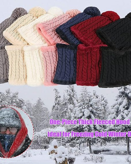 HUAMULAN Women Winter Beanie Hats One Piece Fleece Lined Knit Balaclavas Mask Set Skull Neck Circle Scarf Ski Snow Hat Pompom