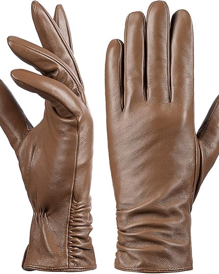 Womens Winter Leather Touchscreen Texting Warm Driving Lambskin Pure Genuine leather Gloves