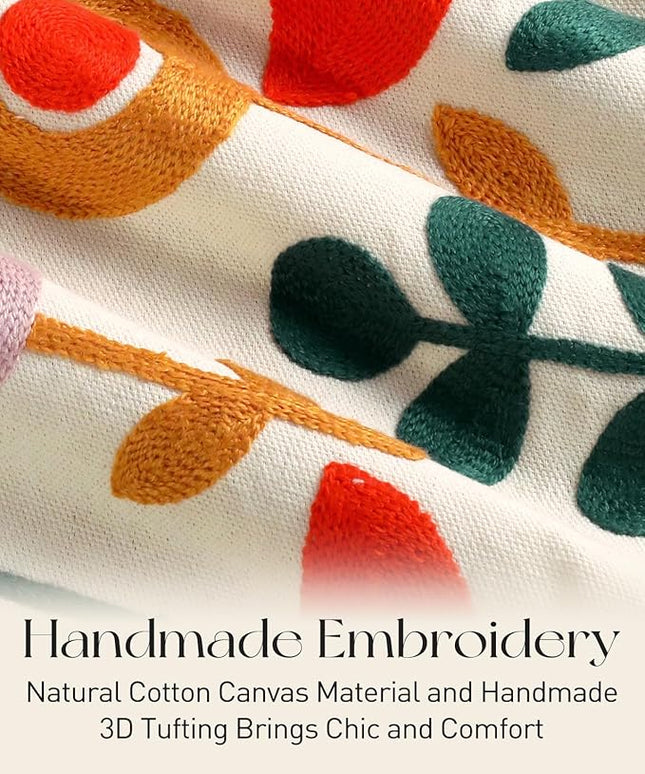 Embroidery Canvas Tote Bag for Women - Reusable Totes with Pocket & Buckle Aesthetic Cute Grocery Shoulder Bag