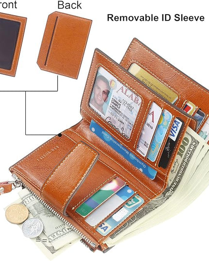 Lavemi Small Compact Women Wallet RFID Blocking Genuine Leather Bifold Purse with ID Windows