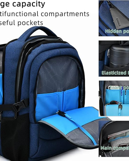 DUSLANG 17 Inch Laptop Backpack for Travel Water Resistant College Backpack for Men Women Laptop Bag with USB Charging Port,Blue