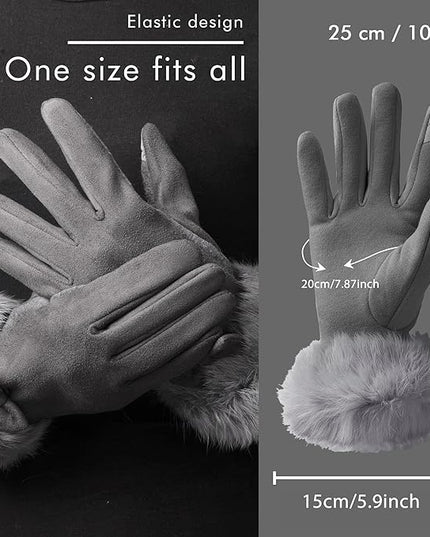 Vagasi Women Touch Screen Gloves, Fleece Lined Winter Gloves for Ladies, Thermal Suede Gloves Fur Cuff for Girls Gifts