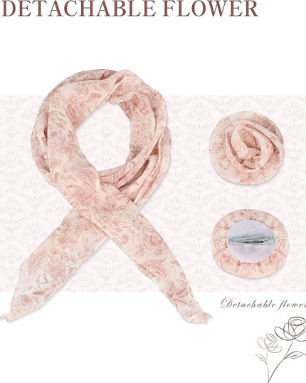 Chiffon Scarf for Women, Removable Flower Neck Scarf Light Soft Fashion Rose Scarves Versatile Headband or Hair Band