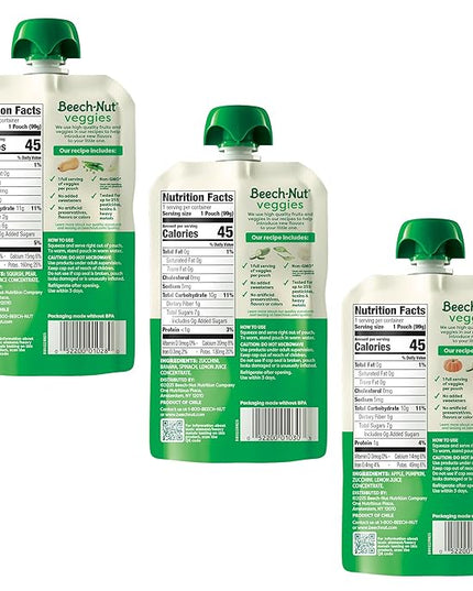 Beech-Nut Baby Food Pouches Variety Pack, Veggie Purees, 3.5 oz (18 Pack)