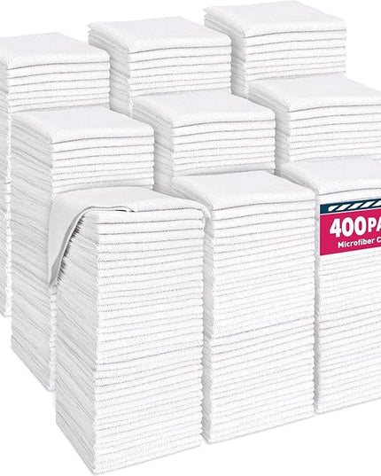 White Microfiber Cleaning Cloths Bulk-400 Pack, Microfiber Towels Bulk, Towels for Cars, Cleaning Rags White (12x12 inches)