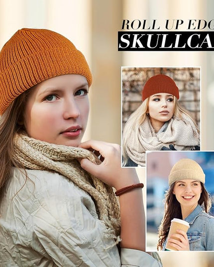 Geyoga 12 Pcs Trawler Beanie Hats for Men Fisherman Roll up Short Cuff Knit Beanie Bulk Winter Watch Cap for Men Women