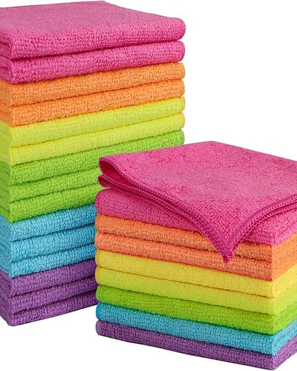 Orighty Microfiber Cleaning Cloth Pack of 24, Microfiber Towels for Cars, Highly Absorbent Car Cleaning Supplies, Lint Free Cloths Clean Rags for Car Care, House, Kitchen, 12x11 inch, Multicolor