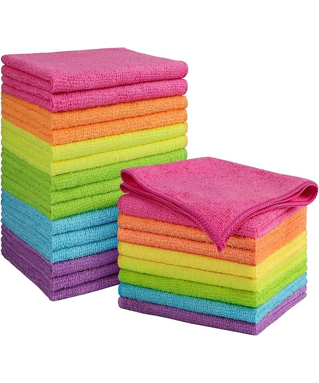 Orighty Microfiber Cleaning Cloth Pack of 24, Microfiber Towels for Cars, Highly Absorbent Car Cleaning Supplies, Lint Free Cloths Clean Rags for Car Care, House, Kitchen, 12x11 inch, Multicolor