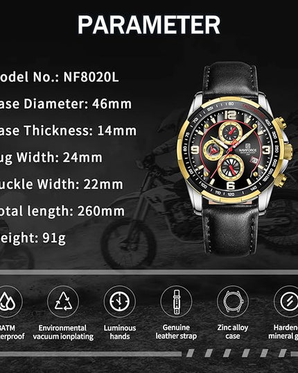 NAVIFORCE Sport Watches for Men Analog Quartz Chronograph Leather Strap Wrist Watch