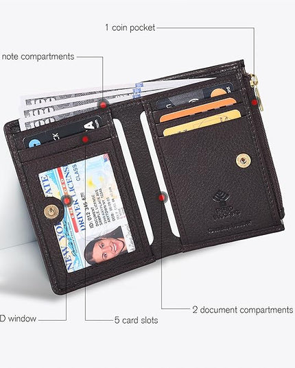 Oak Leathers Leather Wallet For Women - Small RFID Coin Purse Credit Card & ID Holder for Ladies, Gift for Women's, Bifold Wallets (Nappa Brown)